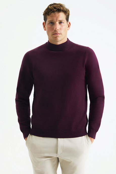 Мужской гольф с воротником стойка в цвете burgundy - 8198-363