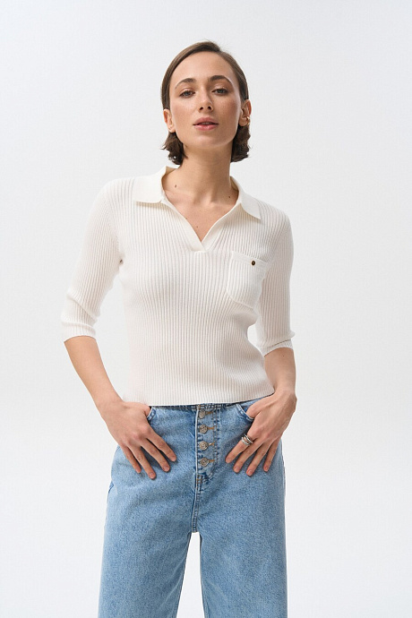 Джемпер-поло с карманом, white - 2215-10724