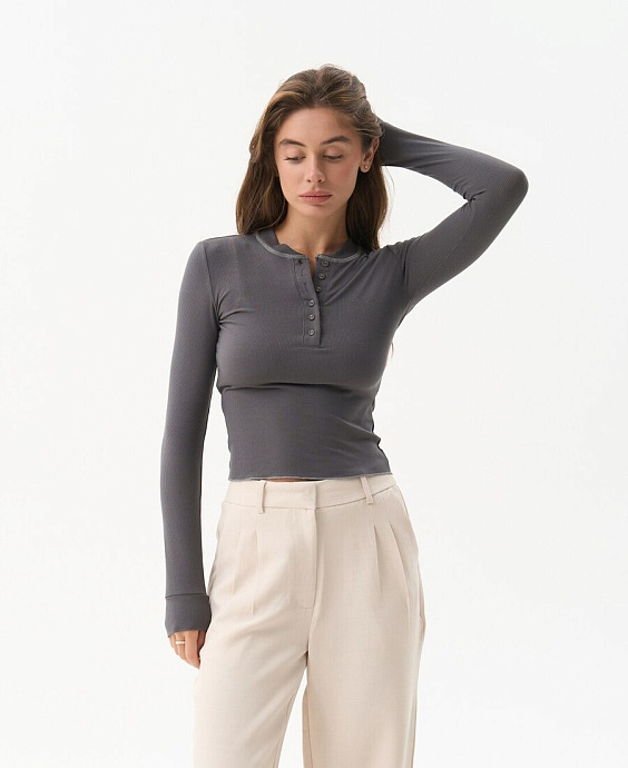 Лонгслив с пуговицами, grey - 3006-6