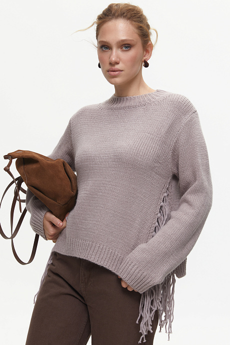 Светр в стилі бохо з бахромою, grey - 2040-640
