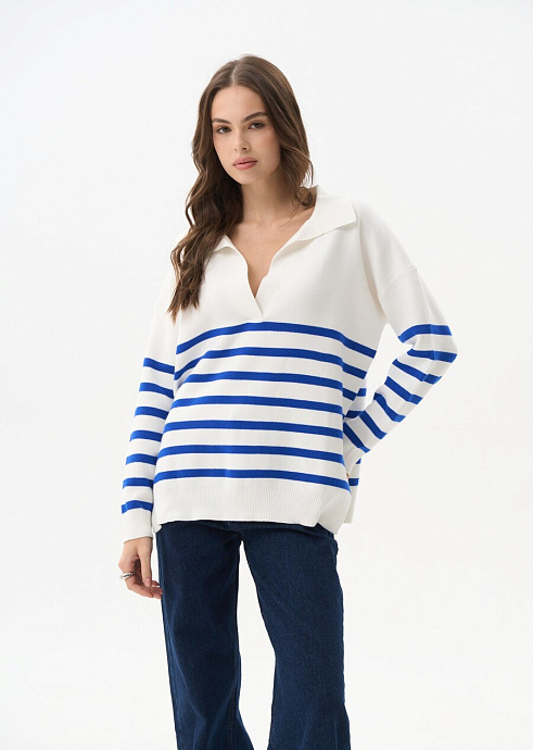 Светр Polo в смужку в кольорі Lake blue - 9944-6739