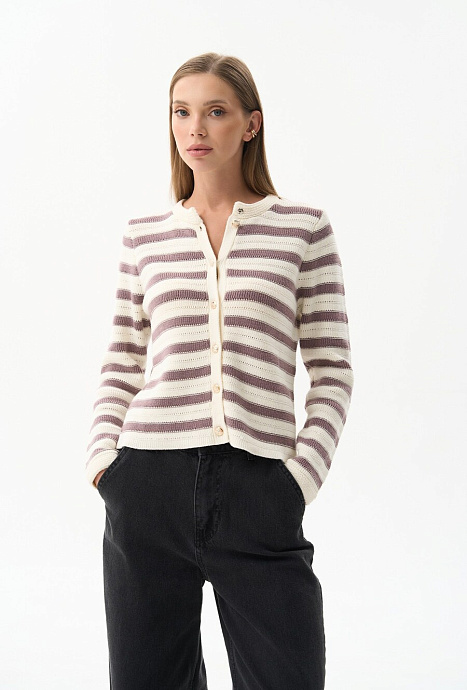 Кардиган в полоску цвета молочный шоколад - 2304-123/227