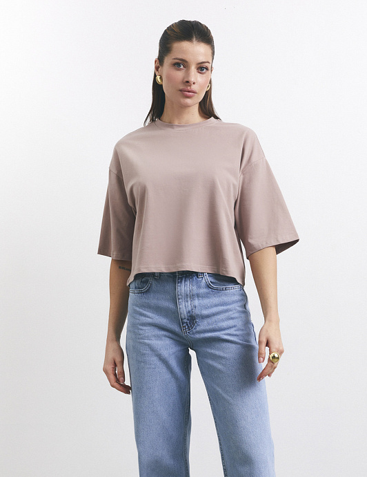 Футболка oversize вкорочена в кольорі chocolate - 3320-50