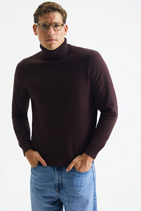 Мужской гольф с высоким воротником в цвете chocolate - 8197-013