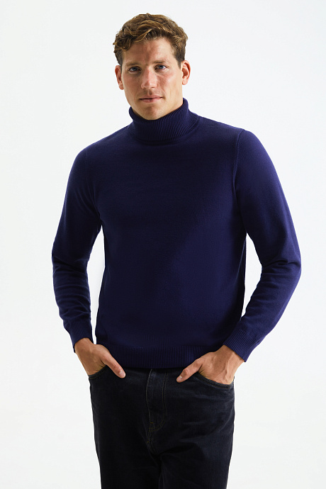 Мужской гольф с высоким воротником в цвете dark blue - 8197-362