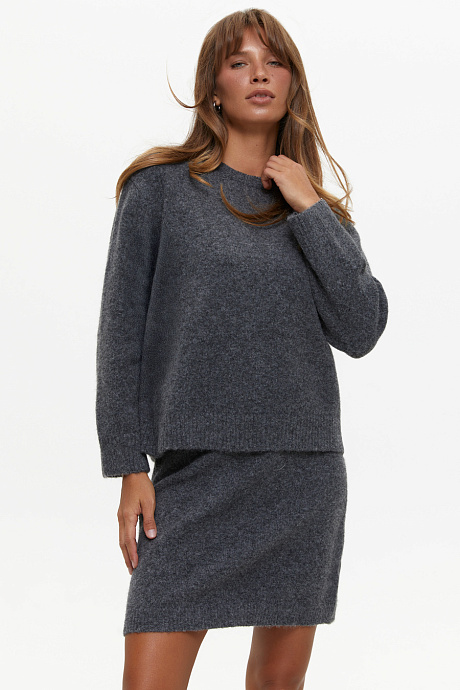 Трикотажный костюм свободного кроя с юбкой, dark grey - 9571-1361
