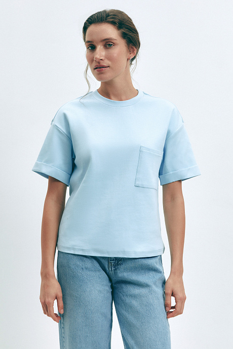 Футболка з завернутим рукавом в кольорі blue - 3308-15