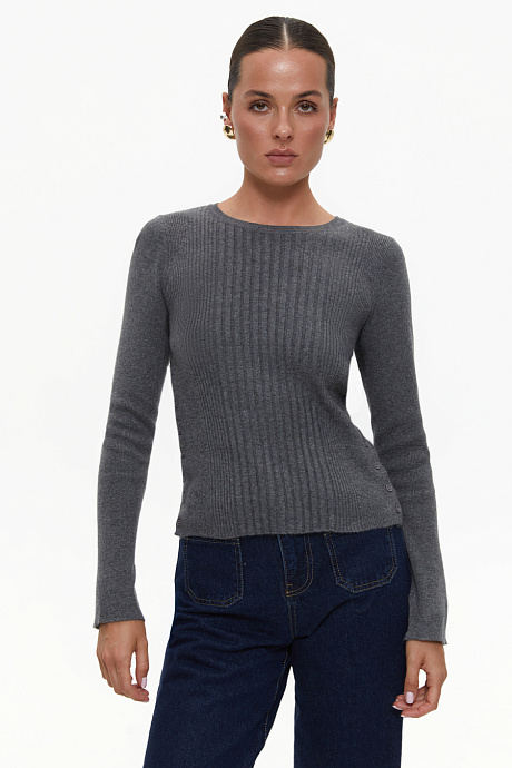 Джемпер с пуговицами и фактурной вязкой, grey - 2124-9008