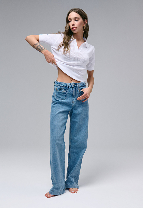 Джинсы WIDE-LEG голубого цвета с карманами - 7021