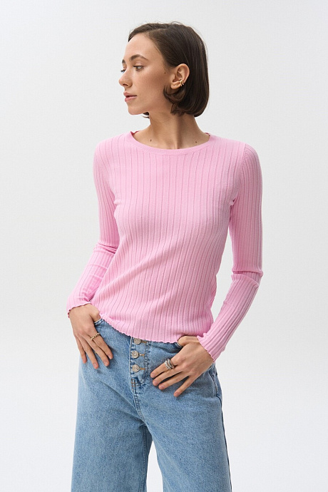 Джемпер в широкий рубчик, pink  - 2110-690