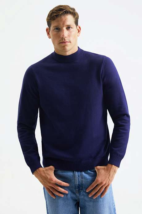 Мужской гольф с воротником стойка в цвете dark blue - 8198-362