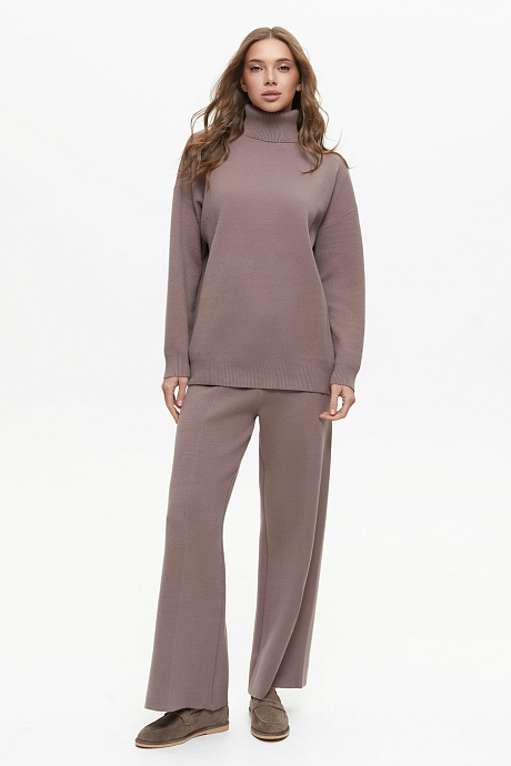 Трикотажный комплект с водолазкой и брюками, milk chocolate - 10390-80008