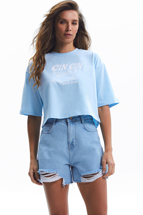Футболка з принтом "Cin Cin" в кольорі blue - 3508-101