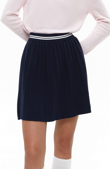 Спідниця трикотажна з контрастним поясом, dark blue - 6427-035