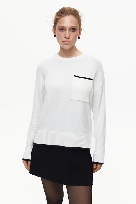 Светр з контрастною кишенею, milk - 2030-037/006