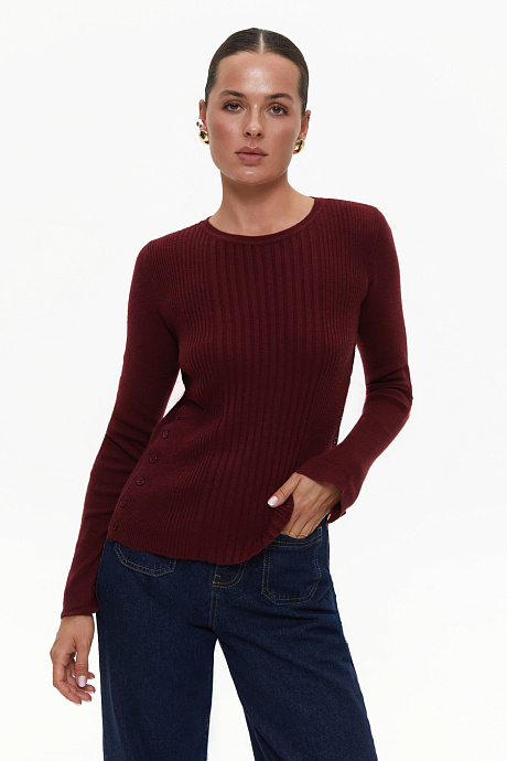 Джемпер с пуговицами и фактурной вязкой, burgundy - 2124-9115