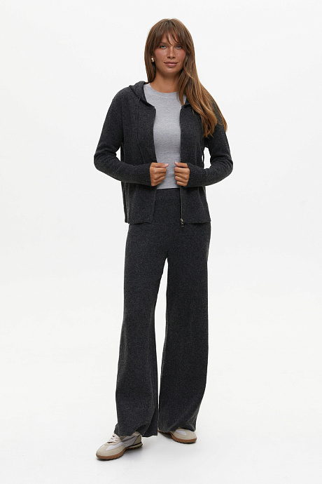 Комплект вязаный с худи и брюками, dark grey - 9570-1507