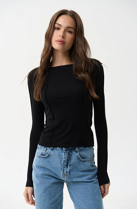 Лонгслив с акцентными швами, black - 3000-35