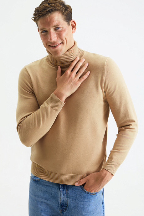 Мужской гольф с высоким воротником в цвете beige - 8197-035