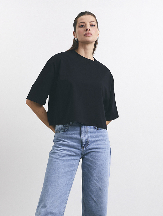 Футболка oversize вкорочена в кольорі black - 3320-1