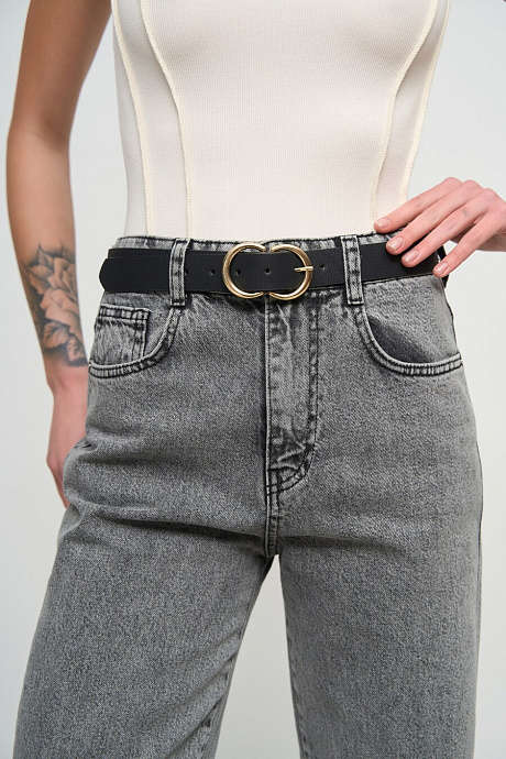 Черный ремень с двойной золотой пряжкой  - 1144-2