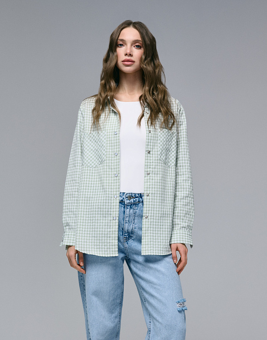 Рубашка в мелкую клеточку в цвете green - 6507-3