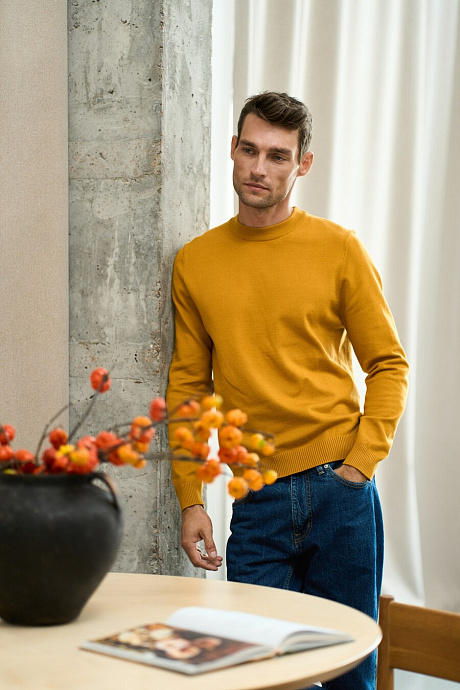 Мужской джемпер с круглым вырезом в цвете mustard  - 8196-269