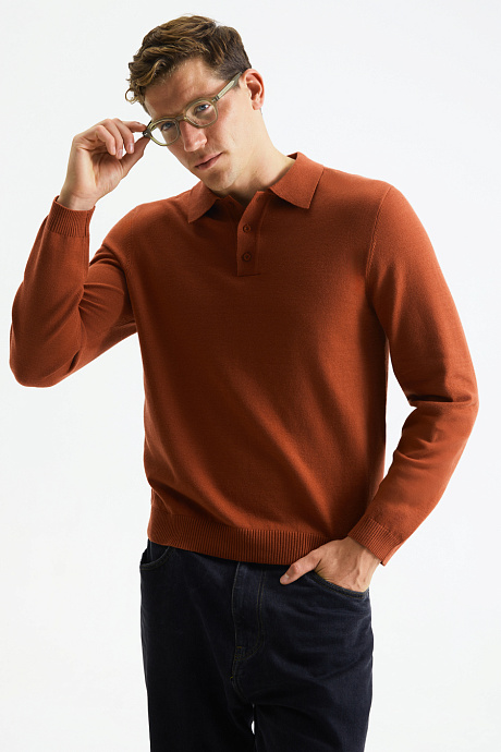Мужской джемпер поло в цвете terracotta - 8199-908