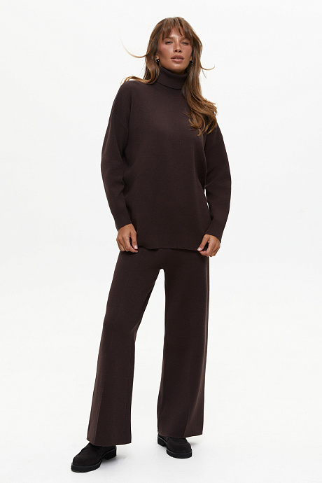 Трикотажный комплект с водолазкой и брюками, chocolate - 10390-8917