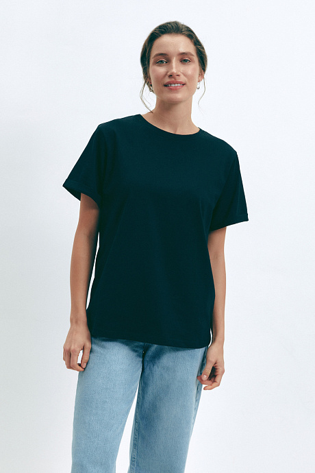Футболка black oversize с закатанным рукавом - 20238-1