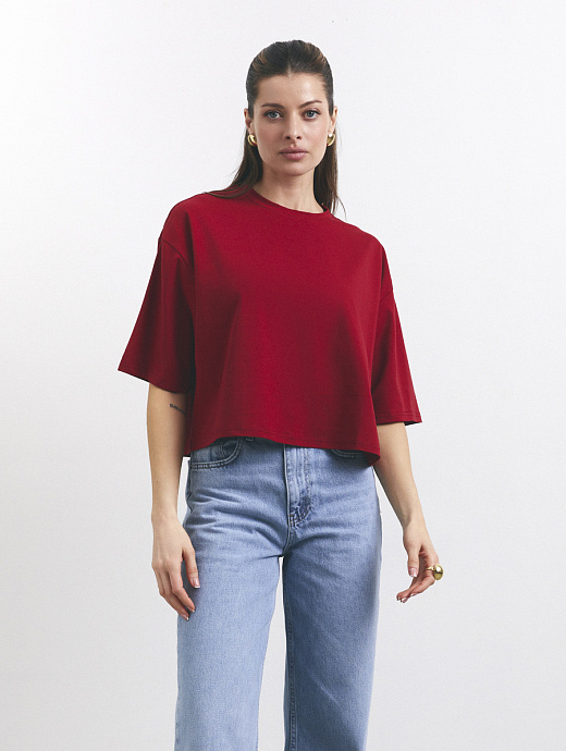 Футболка oversize укороченная в цвете burgundy - 3320-21