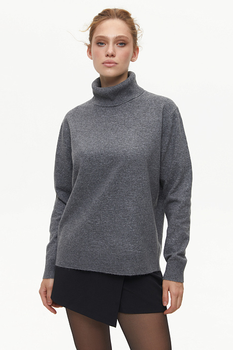 Свитер-гольф свободного кроя с шерстью мериноса, grey - 2031-006