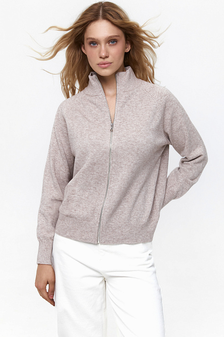 Кардиган свободного кроя на замке, beige - 2309-10