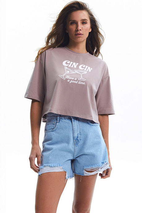 Футболка з принтом "Cin Cin" в цвете beige - 3508-50