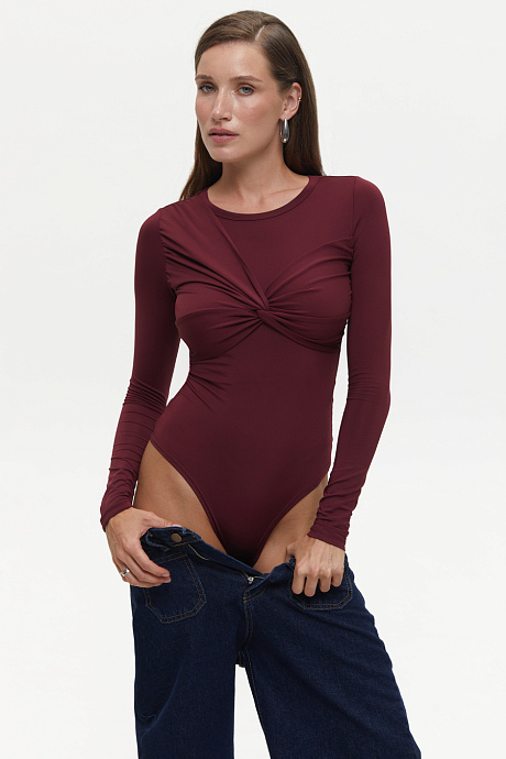 Боді з асиметричним елементом, burgundy - 3109-79