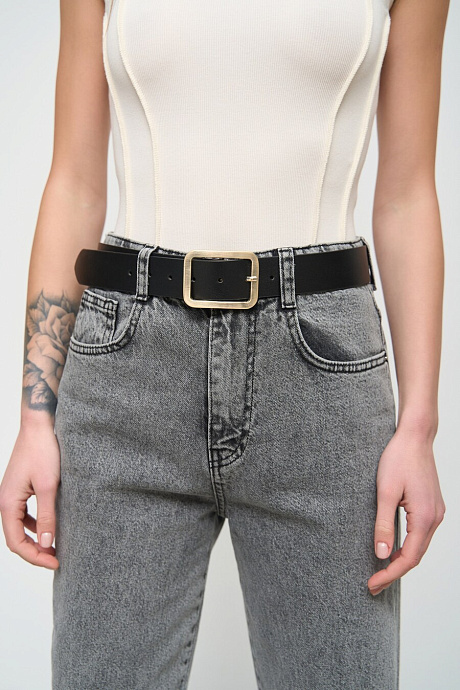 Ремінь із золотою прямокутною пряжкою чорного кольору - 1105-2