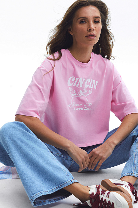 Футболка з принтом "Cin Cin" в кольорі pink - 3508-83