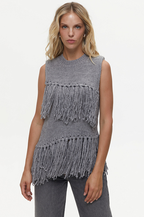 Подовжений жилет в стилі бохо, grey - 2039-7315