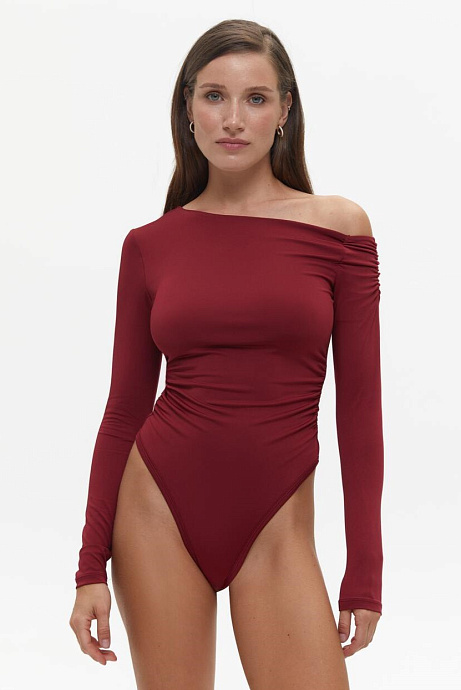 Боді з відкритим плечем, burgundy - 3102-44