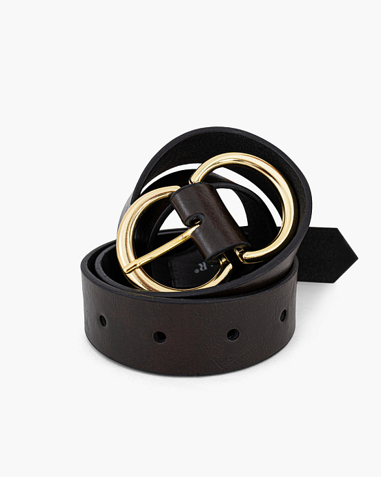 Коричневый ремень с двойной золотой пряжкой  - 1144-3