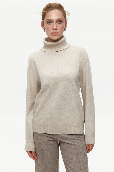 Светр-гольф вільного крою з вовною мериноса, beige - 2031-011