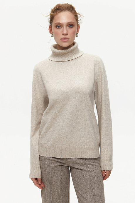 Свитер-гольф свободного кроя с шерстью мериноса, beige - 2031-011