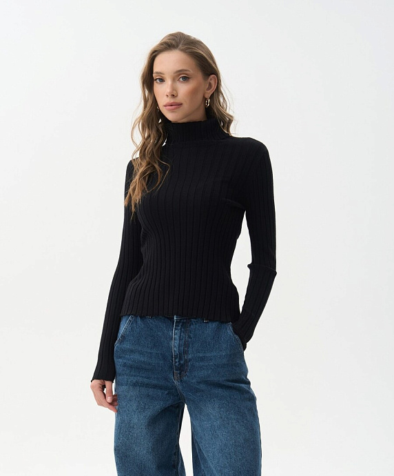 Водолазка в широкий рубчик в цвете black - 2403-006