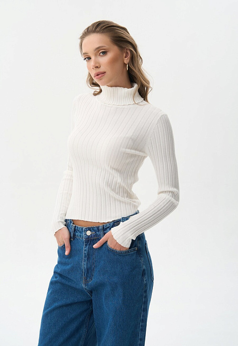 Водолазка в широкий рубчик в цвете milk - 2403-037