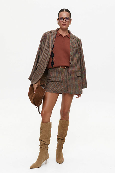 Жакет в принт гусиная лапка, chocolate - 6207-2