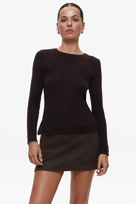 Джемпер с пуговицами и фактурной вязкой, chocolate - 2124-9020